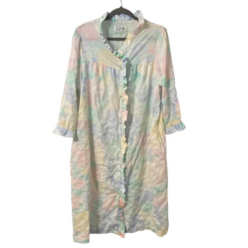 Vintage Saybury Pastel Artist House Coat Abstract Pearl Snap Robe Grandmacore